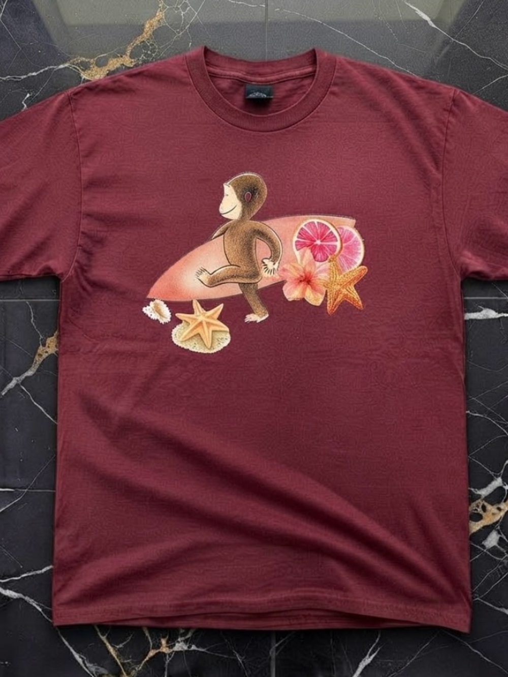 Curious George Surfing T-Shirt | Tropical Beach Vibes | Surf fans